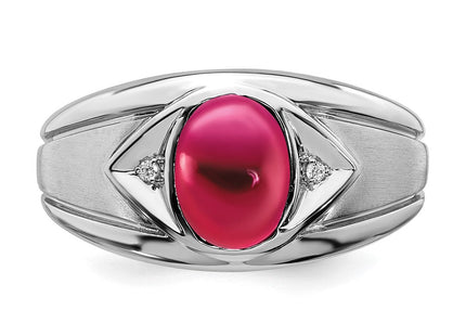 14k White Gold Created Ruby and Diamond Mens Ring (Style RM6659-CRU-002-WA)