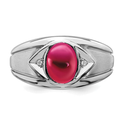 14K White Gold Created Ruby and Diamond Mens Ring