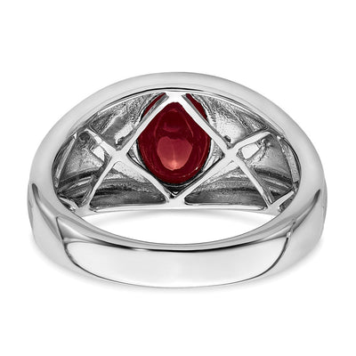 14K White Gold Created Ruby and Diamond Mens Ring