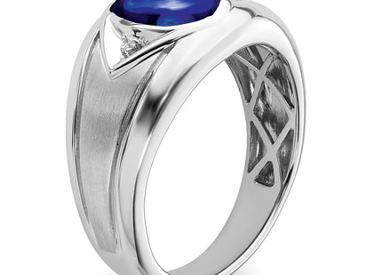 14k White Gold Created Sapphire and Diamond Mens Ring