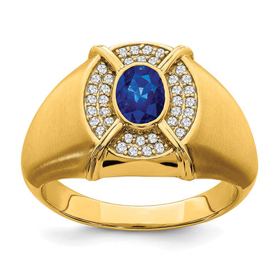 14K Sapphire and Diamond Mens Ring