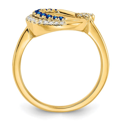 14K Polished Sapphire and Diamond Moon w/Star Ring