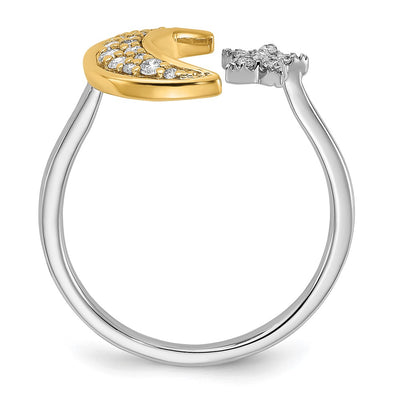 14K Two-tone Diamond Moon w/Star Ring
