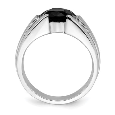 14K White Gold Onyx and Diamond Mens Ring