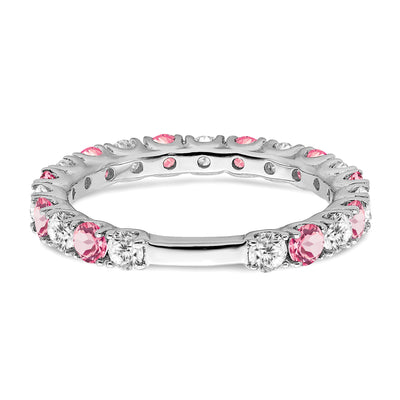 14K White Gold Created Pink Sapphire and Diamond Band