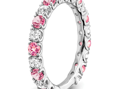 14k White Gold Created Pink Sapphire and Diamond Band