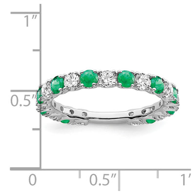 14K White Gold Created Emerald and Diamond Band