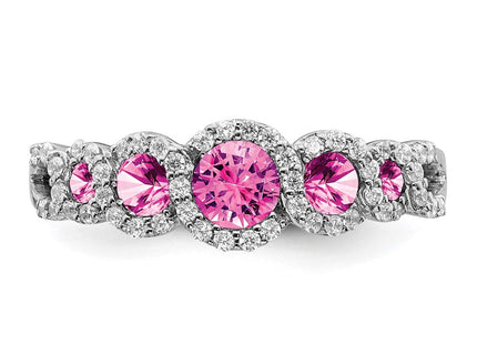 14k White Gold Created Pink Sapphire and Diamond Ring (Style RM7115-CPS-025-WA)