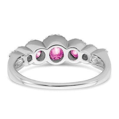 14K White Gold Created Pink Sapphire and Diamond Ring