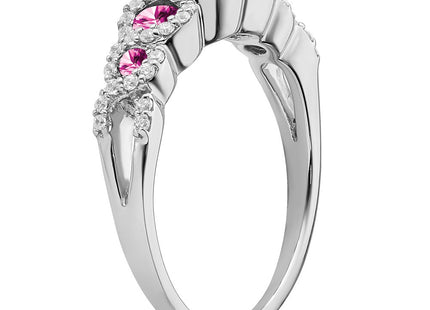 14k White Gold Created Pink Sapphire and Diamond Ring (Style RM7115-CPS-025-WA)