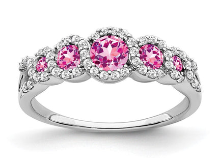 14k White Gold Created Pink Sapphire and Diamond Ring (Style RM7115-CPS-025-WA)