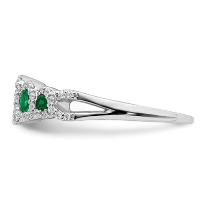 14K White Gold Created Emerald and Diamond Ring
