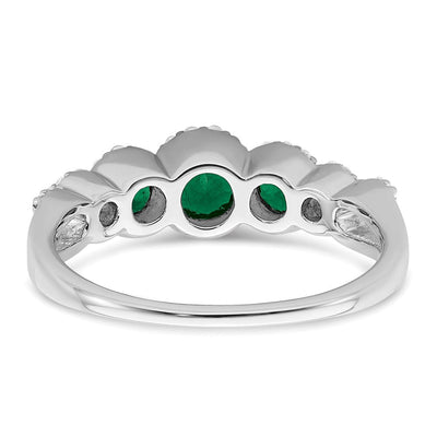 14K White Gold Created Emerald and Diamond Ring