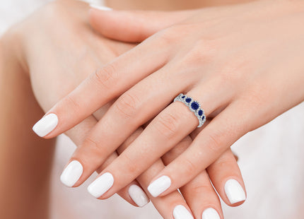 14k White Gold Created Sapphire and Diamond Ring