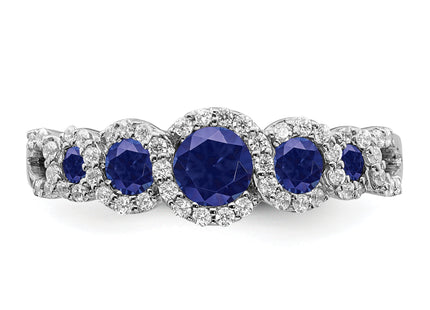 14k White Gold Created Sapphire and Diamond Ring