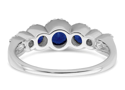 14k White Gold Created Sapphire and Diamond Ring