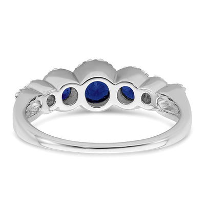 14K White Gold Created Sapphire and Diamond Ring