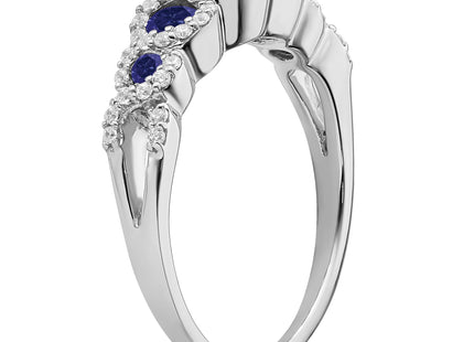 14k White Gold Created Sapphire and Diamond Ring