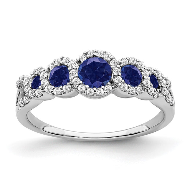 14k White Gold Created Sapphire and Diamond Ring