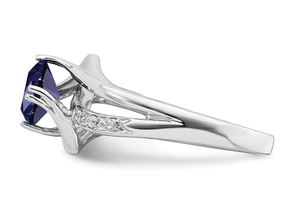 14k White Gold Created Sapphire and Diamond Ring