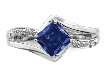 14k White Gold Created Sapphire and Diamond Ring