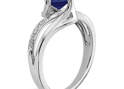 14k White Gold Created Sapphire and Diamond Ring