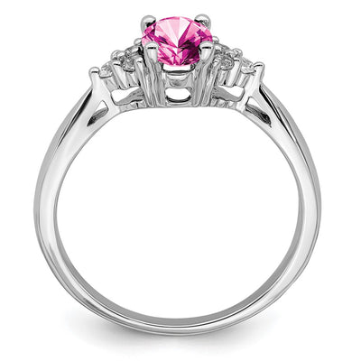 14K White Gold Created Pink Sapphire and Diamond Ring