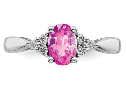 14k White Gold Created Pink Sapphire and Diamond Ring