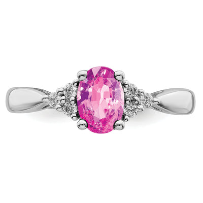 14K White Gold Created Pink Sapphire and Diamond Ring