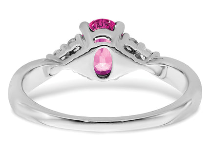 14k White Gold Created Pink Sapphire and Diamond Ring