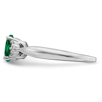 14K White Gold Created Emerald and Diamond Ring