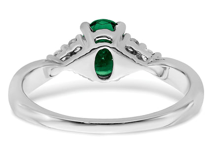 14k White Gold Created Emerald and Diamond Ring
