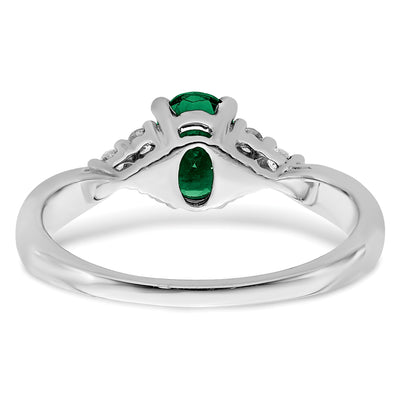 14K White Gold Created Emerald and Diamond Ring