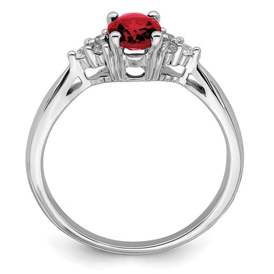 14K White Gold Created Ruby and Diamond Ring