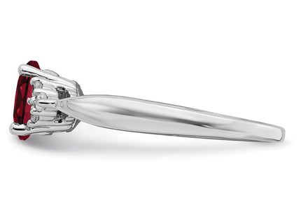 14k White Gold Created Ruby and Diamond Ring
