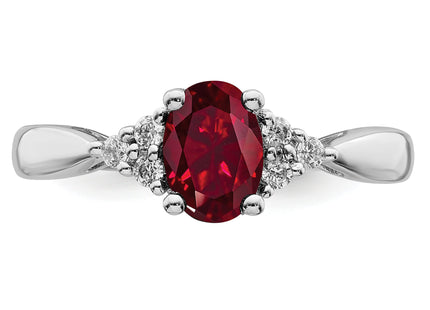 14k White Gold Created Ruby and Diamond Ring