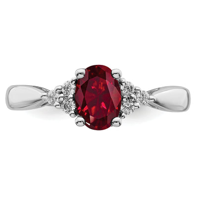 14K White Gold Created Ruby and Diamond Ring