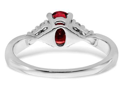 14k White Gold Created Ruby and Diamond Ring