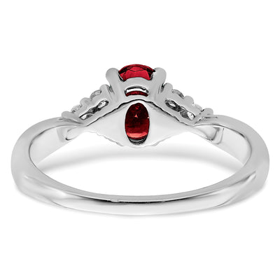 14K White Gold Created Ruby and Diamond Ring