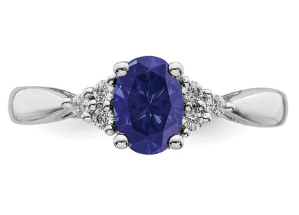 14k White Gold Created Sapphire and Diamond Ring (Style RM7118-SA-012-WA)