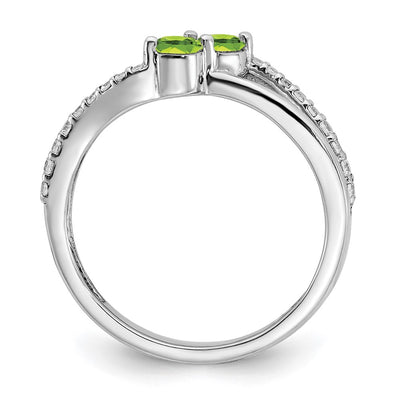 14K White Gold Peridot and Diamond 2-stone Ring