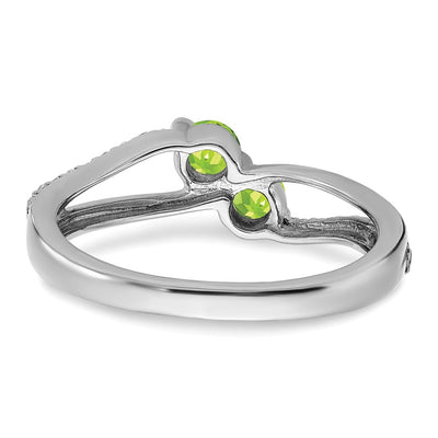 14K White Gold Peridot and Diamond 2-stone Ring
