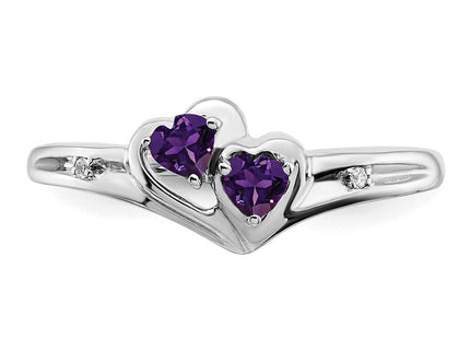 14k White Gold Amethyst and Diamond 2-stone Heart Ring (Style RM7149-AM-001-WA)