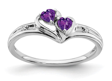 14k White Gold Amethyst and Diamond 2-stone Heart Ring (Style RM7149-AM-001-WA)