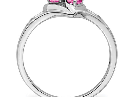 14k White Gold Created Pink Sapphire and Diamond 2-stone Heart Ring (Style RM7149-CPS-001-WA)