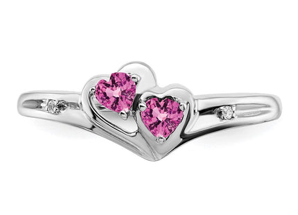 14k White Gold Created Pink Sapphire and Diamond 2-stone Heart Ring (Style RM7149-CPS-001-WA)