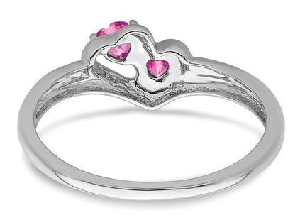 14k White Gold Created Pink Sapphire and Diamond 2-stone Heart Ring (Style RM7149-CPS-001-WA)
