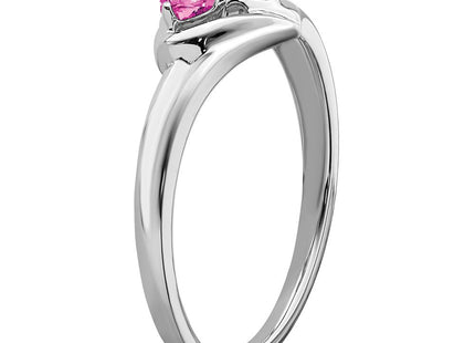 14k White Gold Created Pink Sapphire and Diamond 2-stone Heart Ring (Style RM7149-CPS-001-WA)