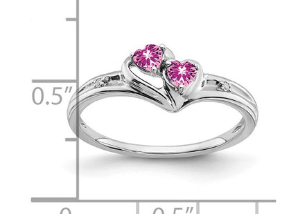 14k White Gold Created Pink Sapphire and Diamond 2-stone Heart Ring (Style RM7149-CPS-001-WA)