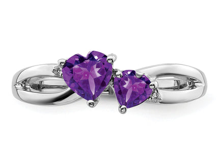 14k White Gold Amethyst and Diamond 2-stone Heart Ring
